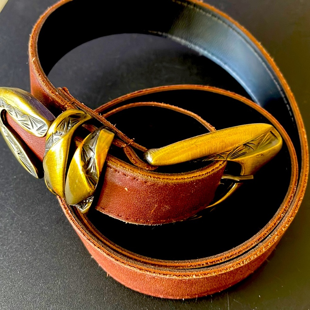 A.Brod leather belt with distressed brass buckle